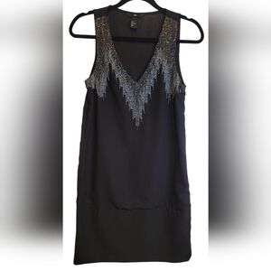 H&M Black Beaded V-Neck Mini Dress